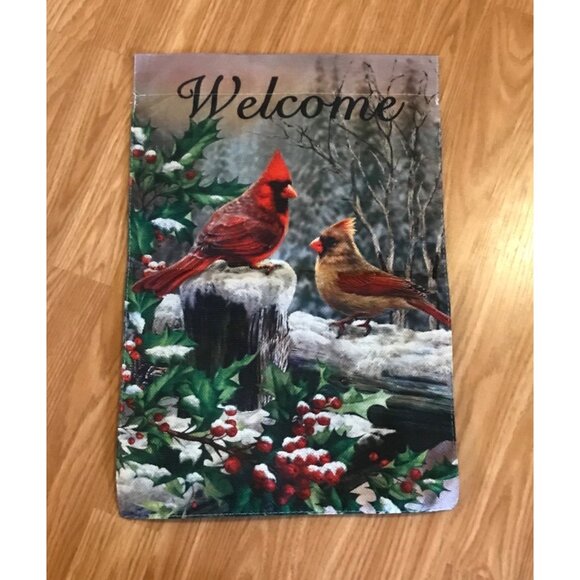 Cardinal Birds Welcome Garden Flag 12"x18" Outdoor Decor Holiday Yard Banner - Picture 4 of 6